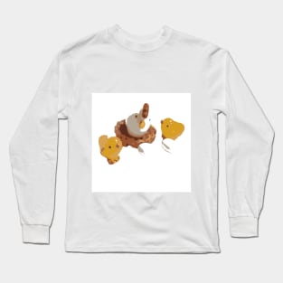 Hen with chickens and eggs, birds, easter, characters. Cartoon concept modern Long Sleeve T-Shirt